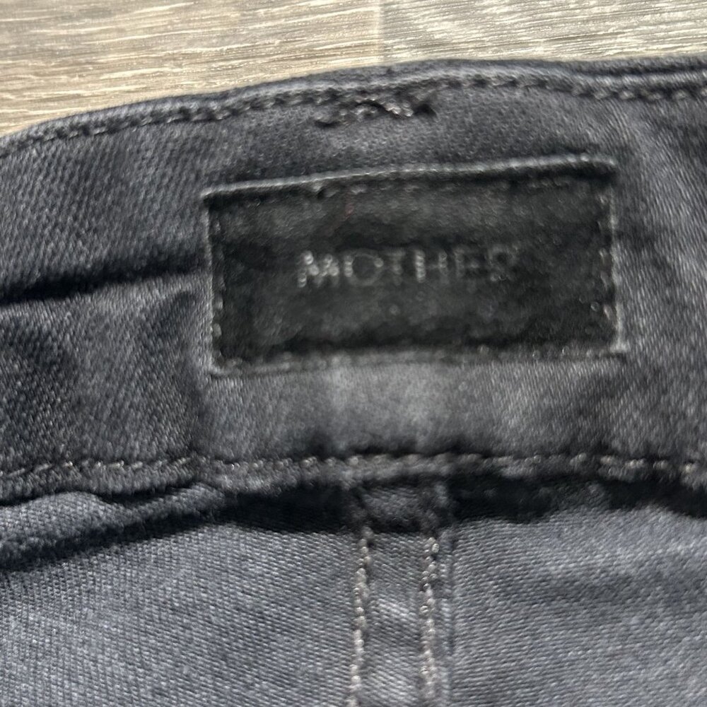 MOTHER Size 28 High Waisted Looker Ankle Fray Quilty Glitter Racer Jeans Black - Picture 4 of 13